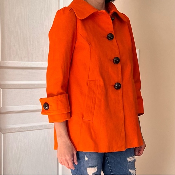 Zara Women's Basic Cropped Jacket Bold Stylish Orange 100% Heavy Cotton Size S - Picture 6 of 17